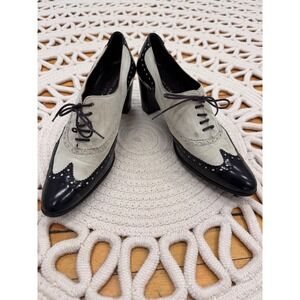 Robert Clergerie Paris Wingtip Brogue Shoes Black Cream Leather Lace Up Sz 10